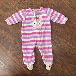 Fleece Pink and Purple Striped Bunny Footie